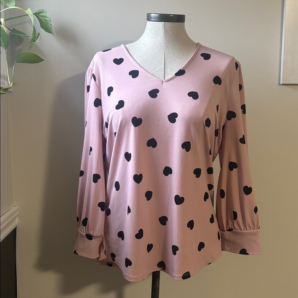 ADRIANNA PAPELL pink heart blouse